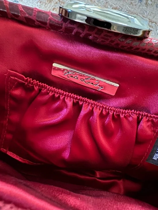 Kate Landry Wine Red Snake-Texture Evening Clutch with Chain Strap - Picture 2 of 13